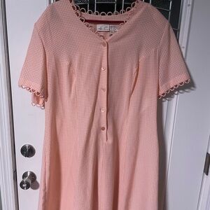 Vintage Plus Size 22W Kathie Lee Pink Gingham Button-Down Dress